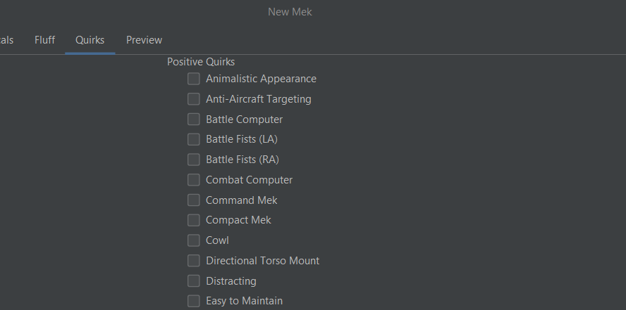 Manage Quirks and Roles in MegaMekLab
