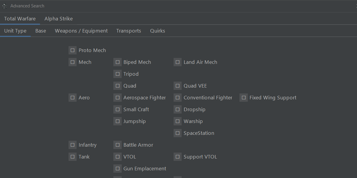 MegaMek Advanced Search