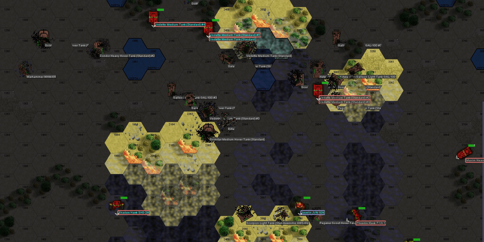 A battle at night with illumination