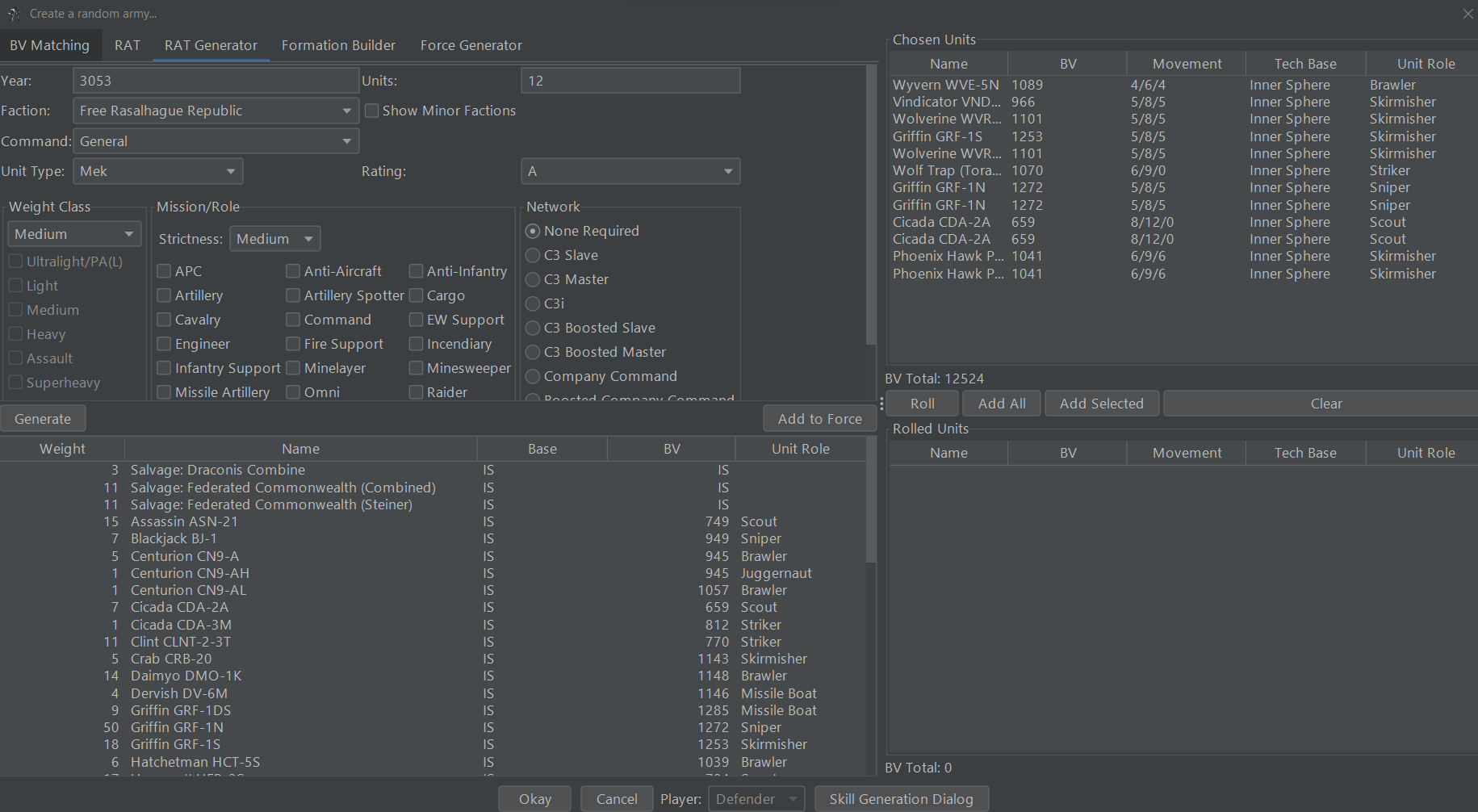 Ability to build custom RATS based on canon data
